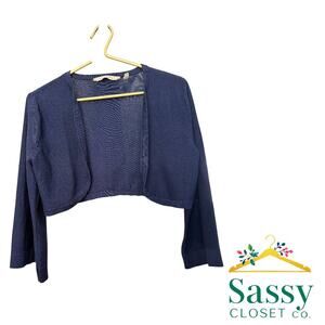 Soft Surroundings Navy Cropped Shrug Sweater Bell 3/4 Sleeves Women’s Small EUC